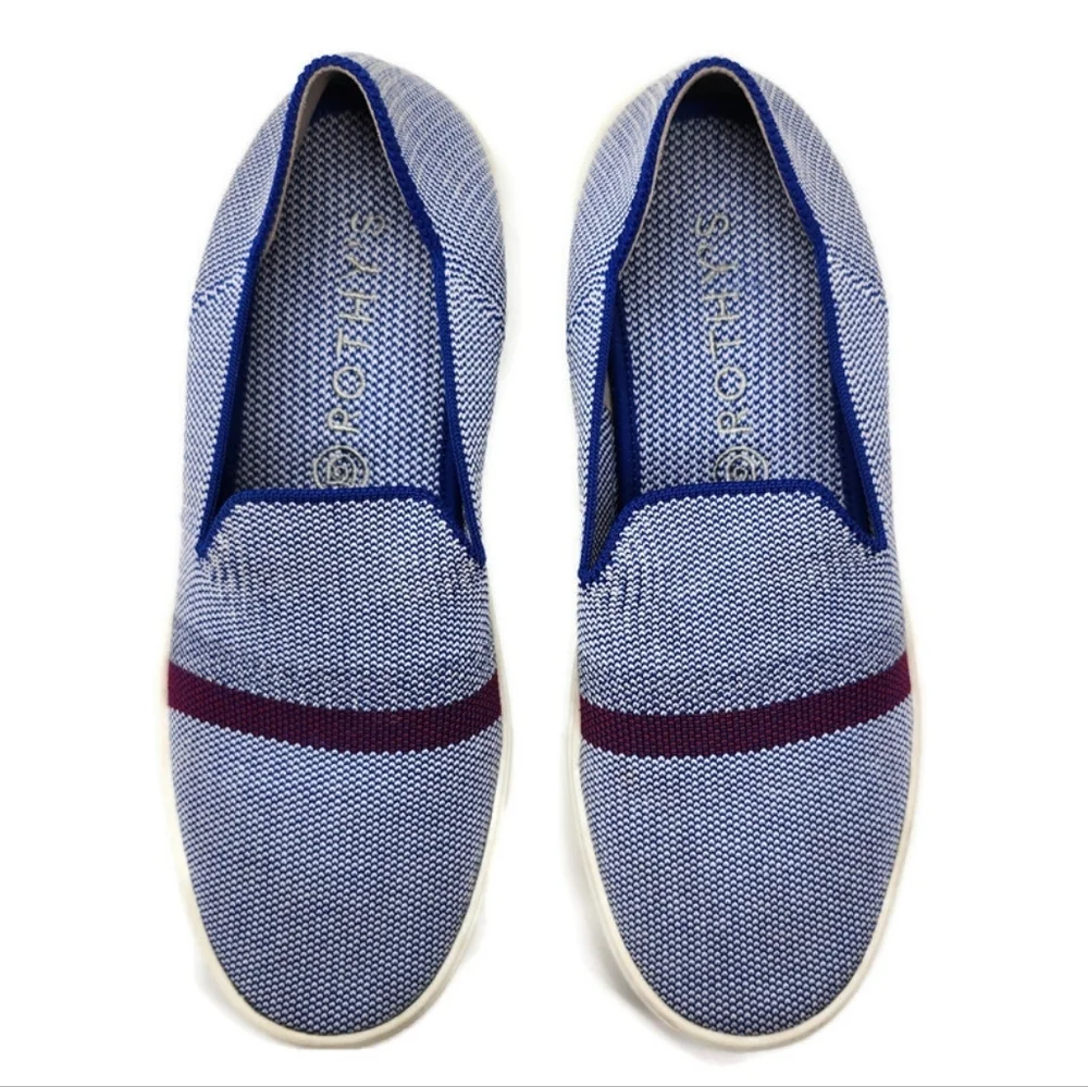 Rothy's Blue Reflective Stripe Knit Stretch Slip-On No-Lace Loafer Sneakers